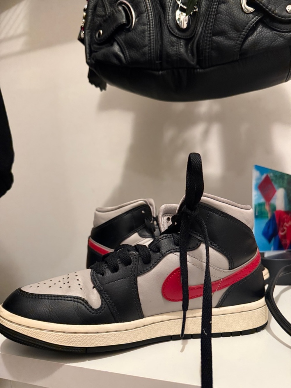 Nike Kids Mid-Top Sneakers in Black, Gray & Red